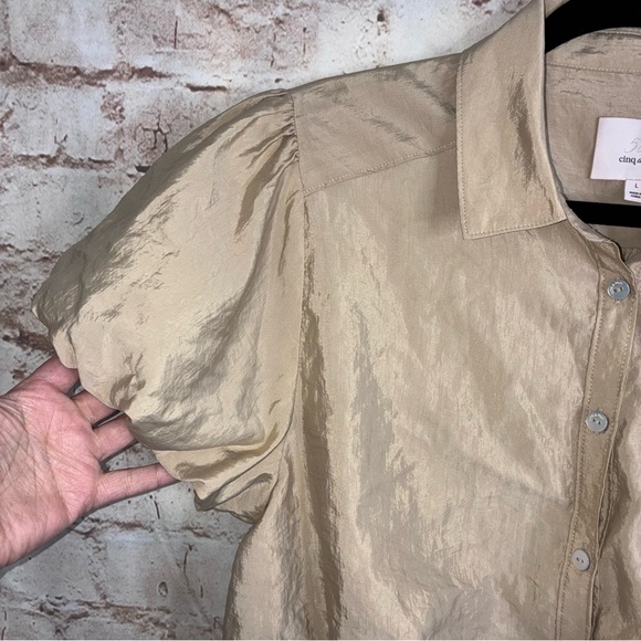 Cinq a Sept Allinae Cropped Bubble Top in Khaki Size Large - Picture 5 of 8